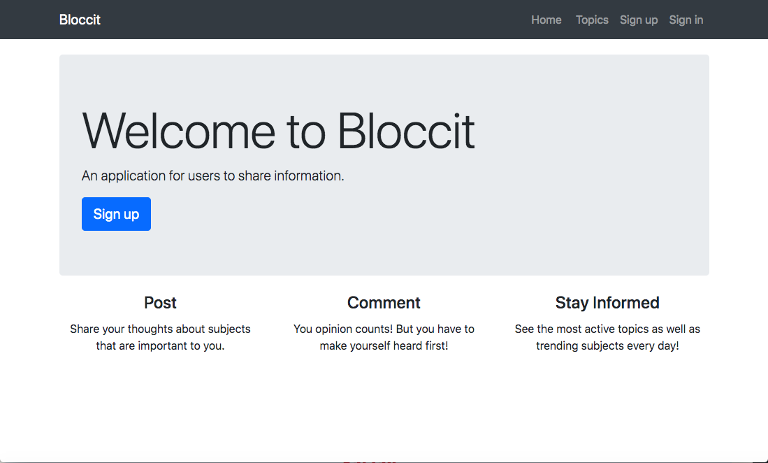 Bloccit landing page