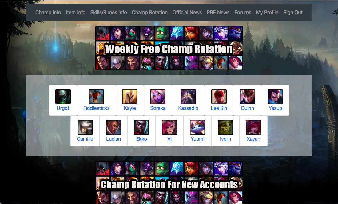 Invade the Rift champ rotation page